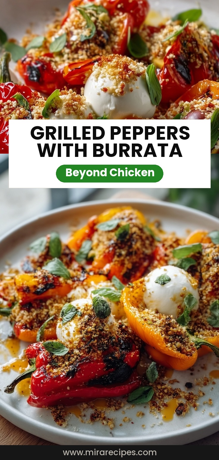 Grilled Marinated Peppers with Burrata and Breadcrumbs