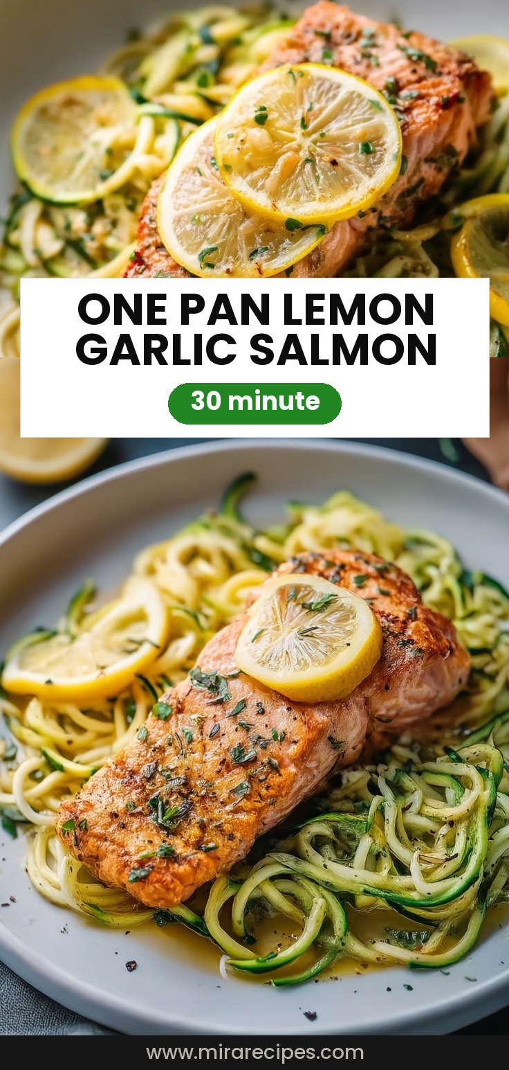 One Pan Lemon Garlic Butter Salmon and Zucchini Noodles