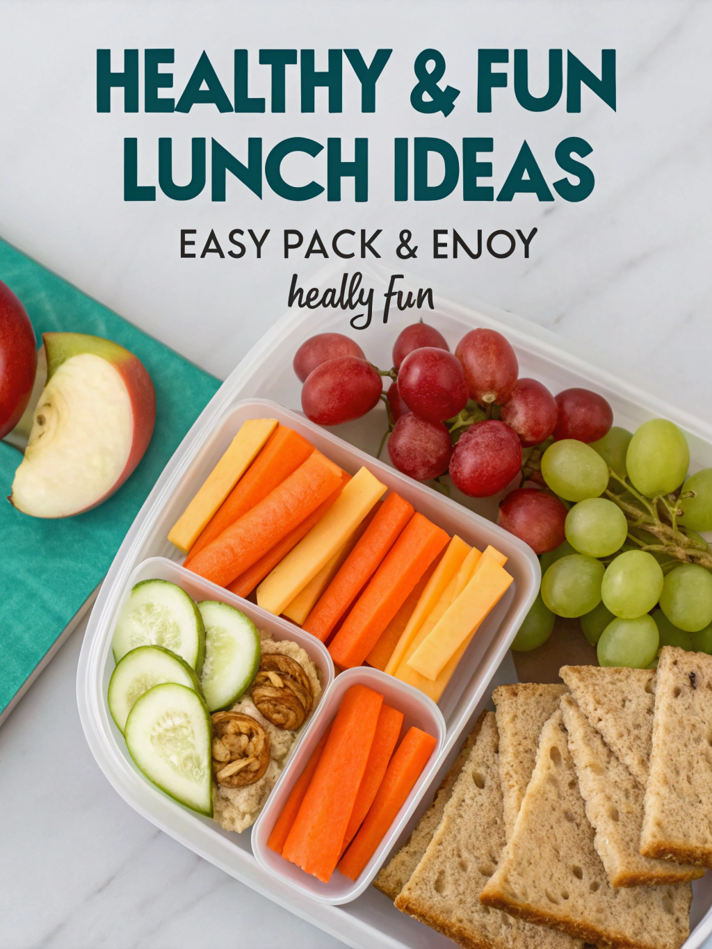 Healthy & Fun School Lunch Ideas for Kids: Easy to Pack & Enjoy! 2 Assorted ingredients for healthy school lunches including fruits, vegetables, protein sources, and whole grains.