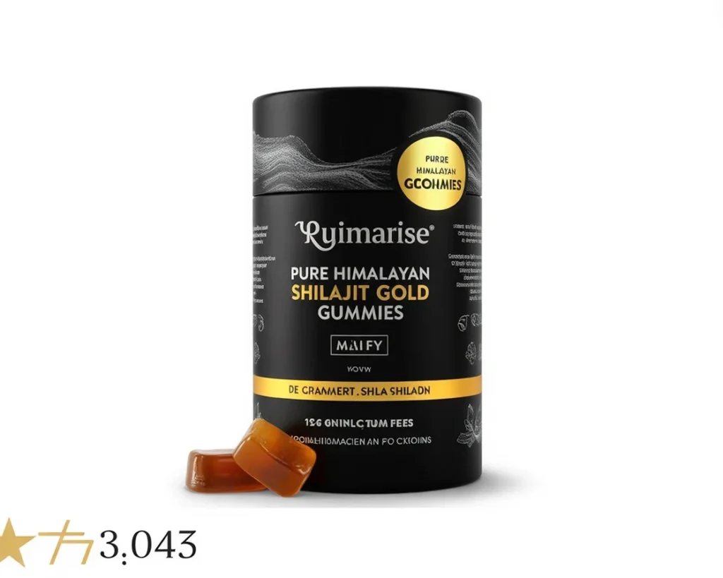 Pure Himalayan Shilajit Gummies with Ashwagandha and Fulvic Acid for energy and stamina.