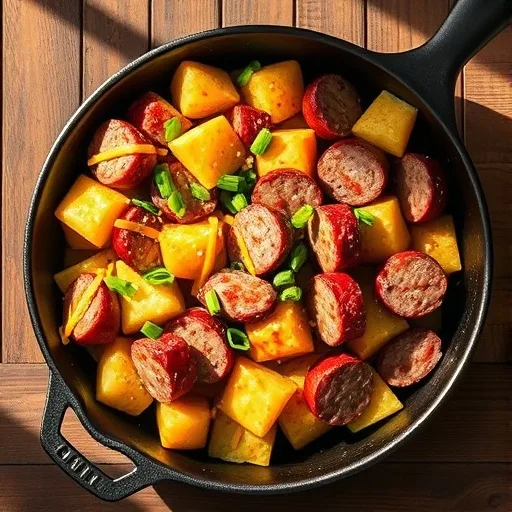 Easy One Pan Cheesy Ranch Potatoes and Smoked Sausage Skillet Recipe