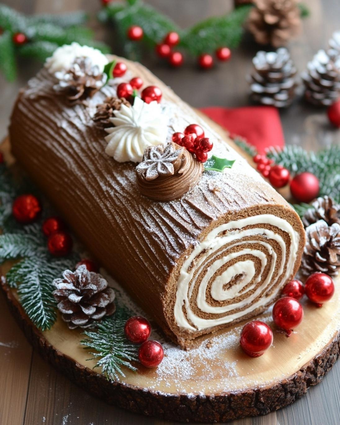 Gingerbread Yule Log Cake Easy Holiday Dessert Recipe for Christmas 5