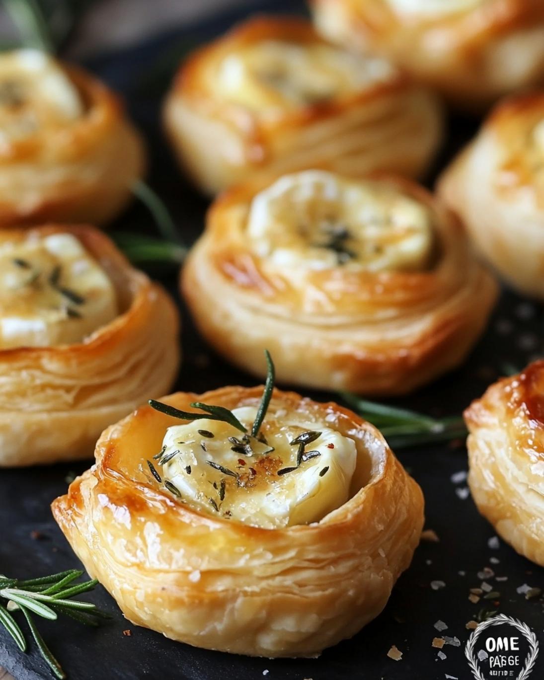Buttery Mini Brie Rosemary Puff Pastry Appetizer Bites 1