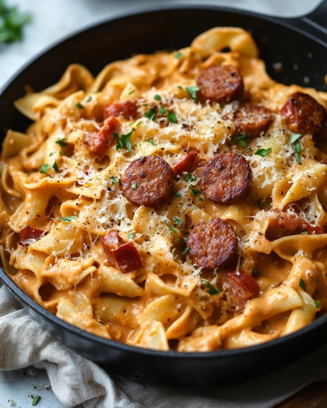 Creamy Cajun Smoked Sausage Pasta Skillet 1