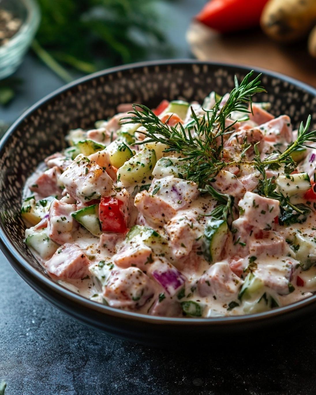 Creamy Ham Salad with Crunchy Vegetables Fresh Herbs 1