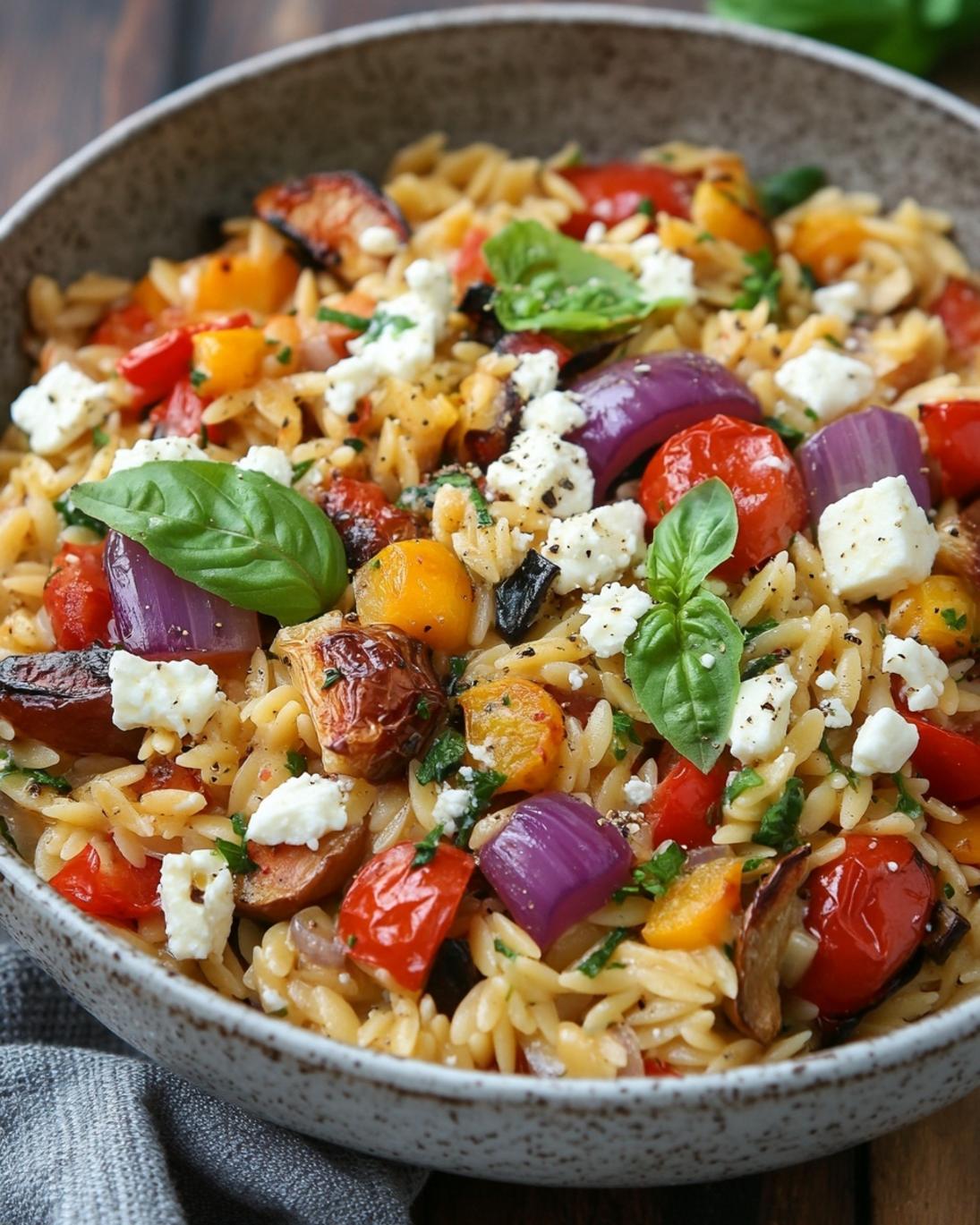 Creamy Mediterranean Orzo with Roasted Vegetables Feta 1