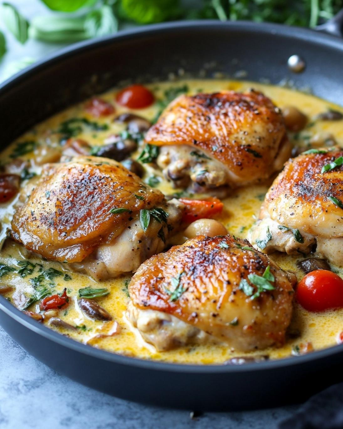 One Pan Creamy Tuscan Chicken Thighs That Will Blow Your Mind 1