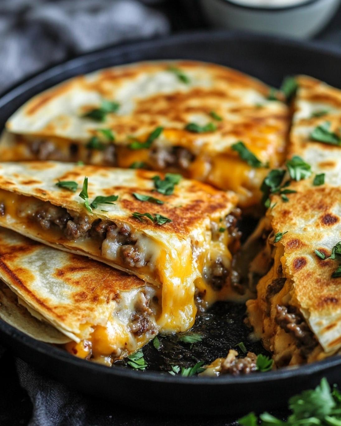 Sizzling Cheeseburger Quesadillas with Melty Cheese 3