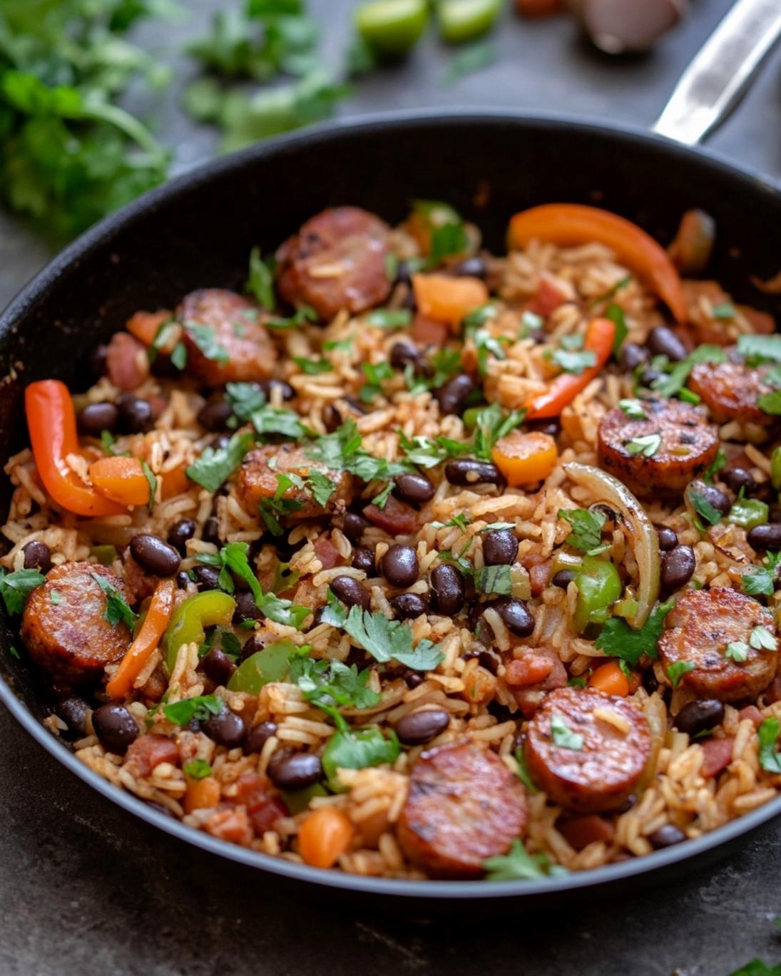 Sizzling Sausage & Black Bean Rice Skillet Dinner 3 Sizzling Sausage Black Bean Rice Skillet Dinner 1