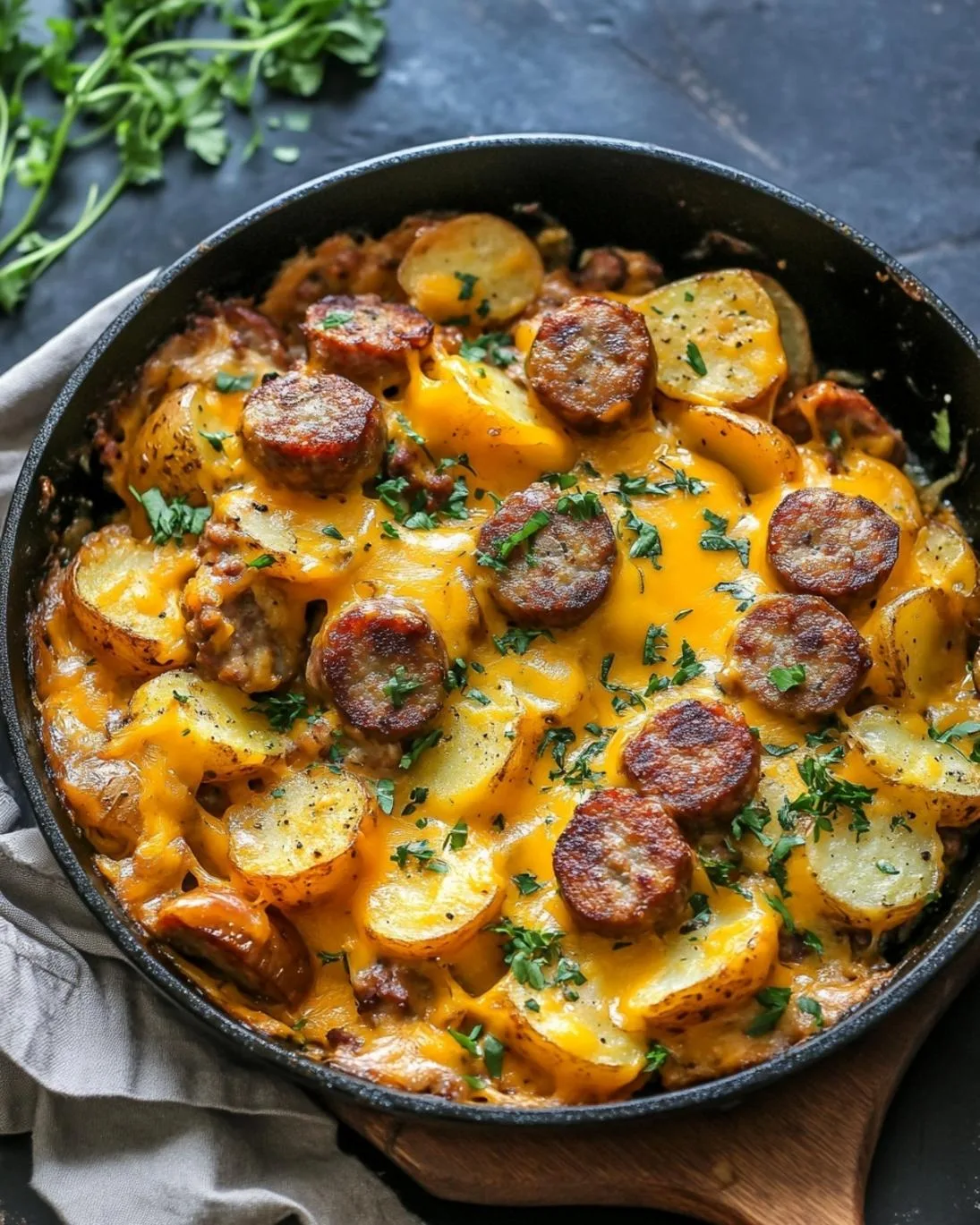 Smoky Sausage &amp; Cheesy Ranch Potato Skillet