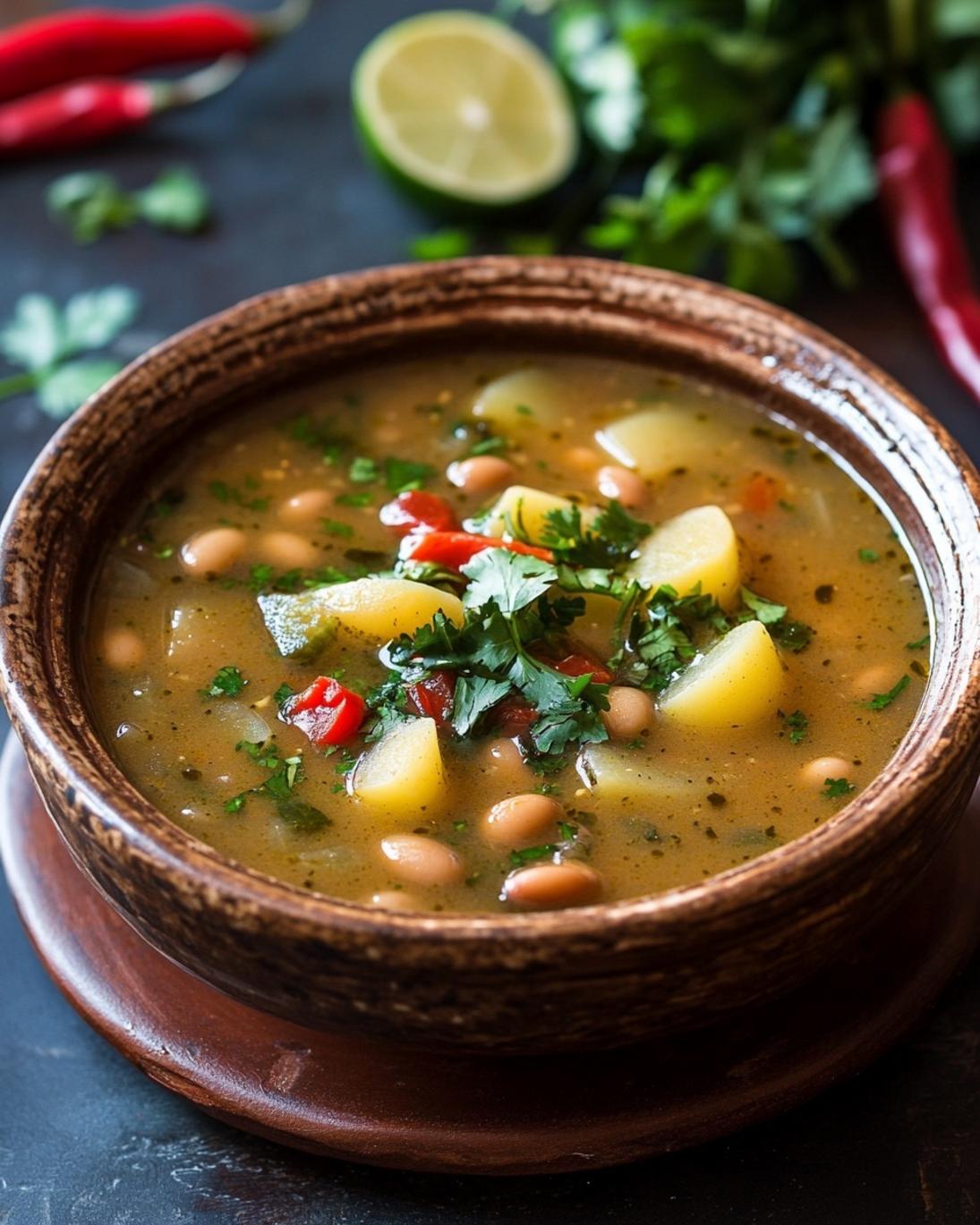 Sopa de Frijoles con Papas y Chile Verde Traditional Mexican Bean Soup 1