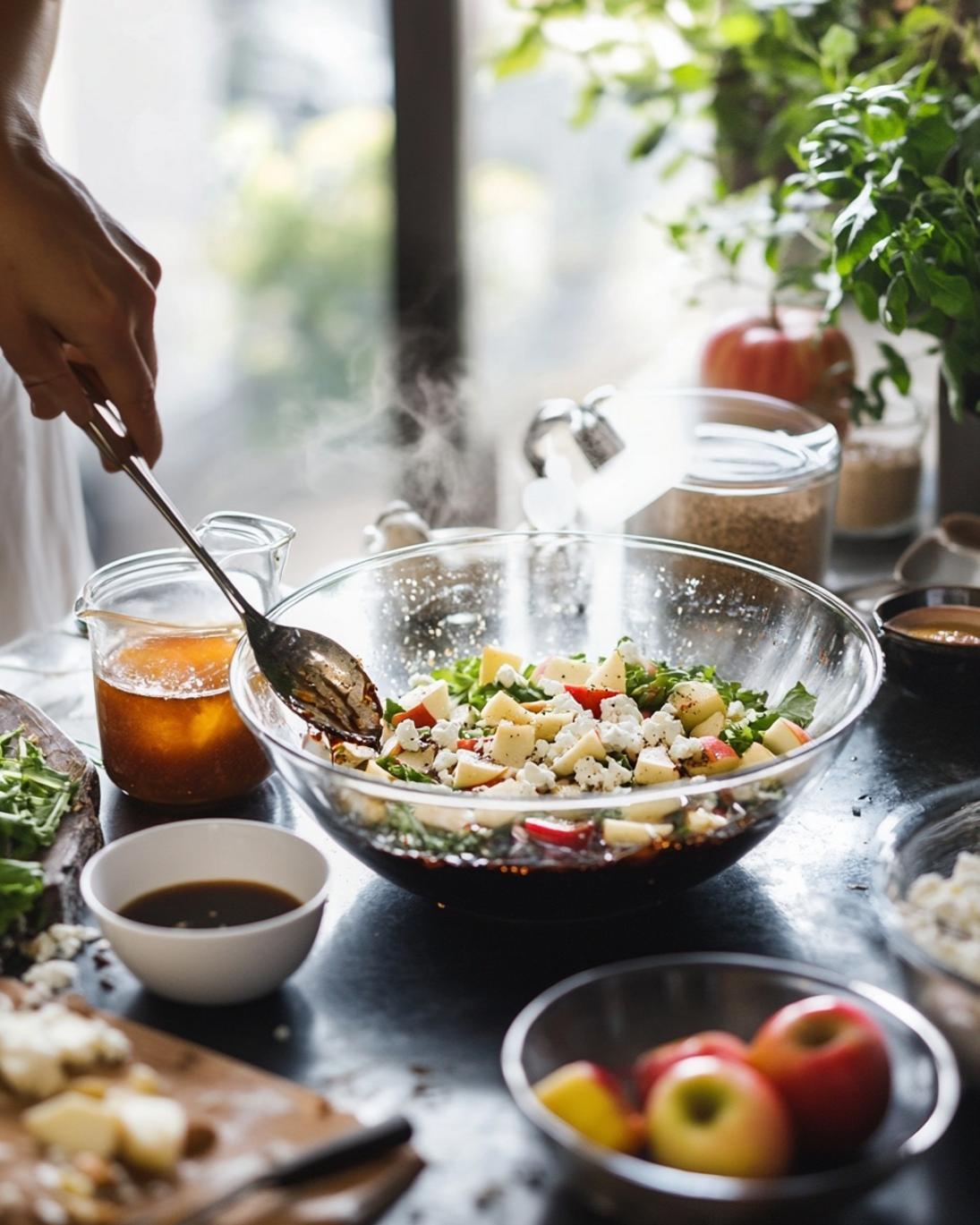 ingrediant of Crispy Honeycrisp Apple Feta Salad with Sweet Balsamic Drizzle