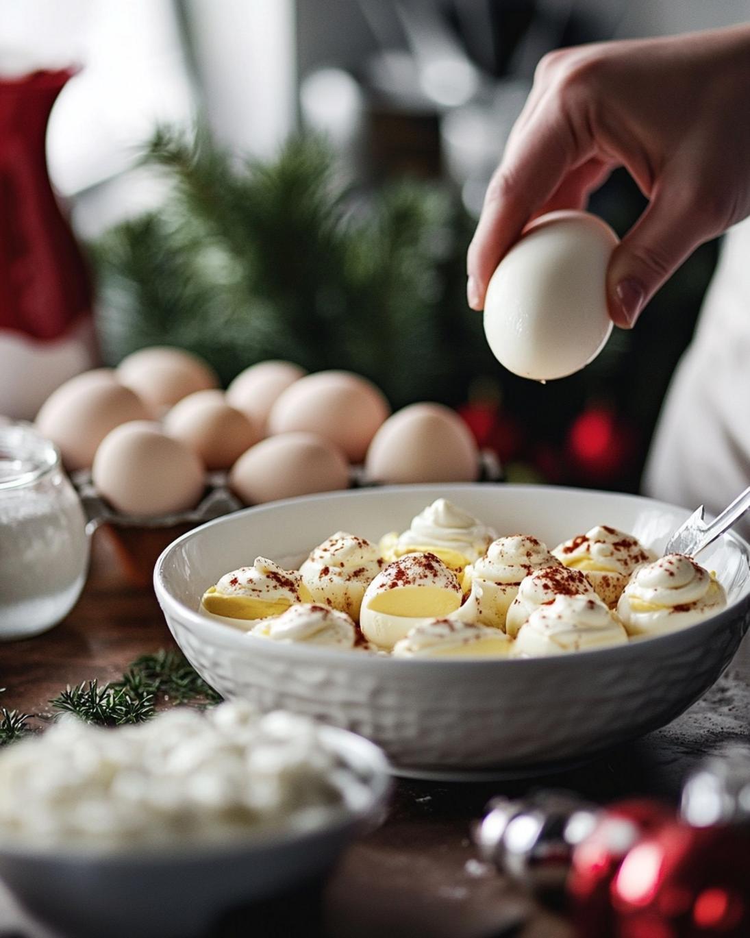 ingrediant of Festive Holiday Deviled Eggs with Christmas Flair