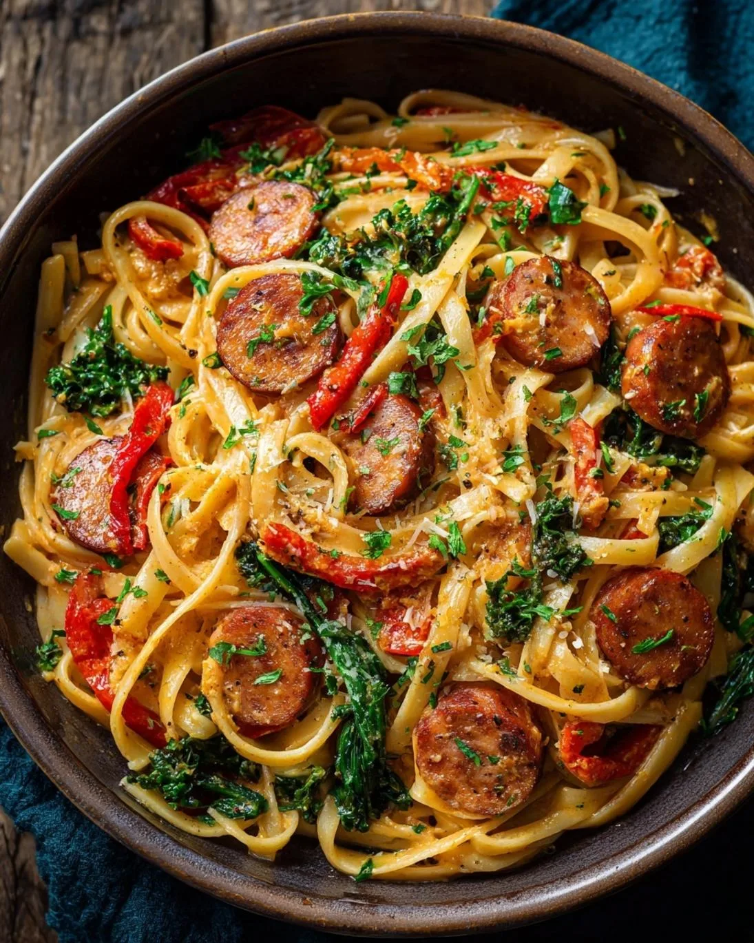One-Pot Creamy Cajun Sausage Linguine