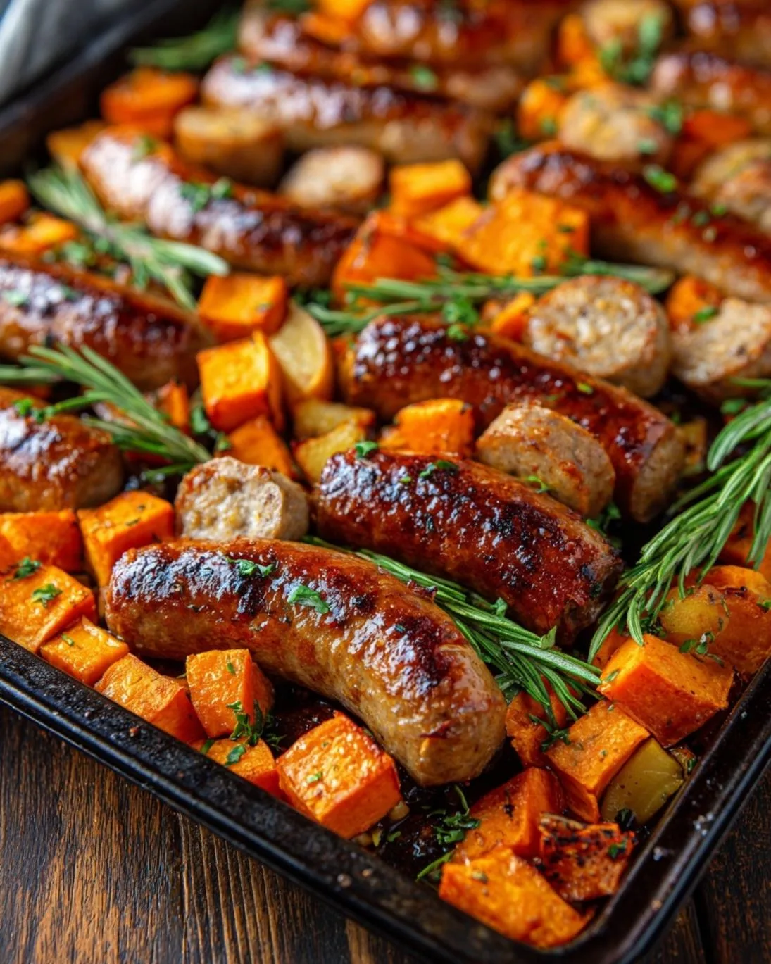 Sheet Pan Honey Garlic Sausage and Sweet Potatoes