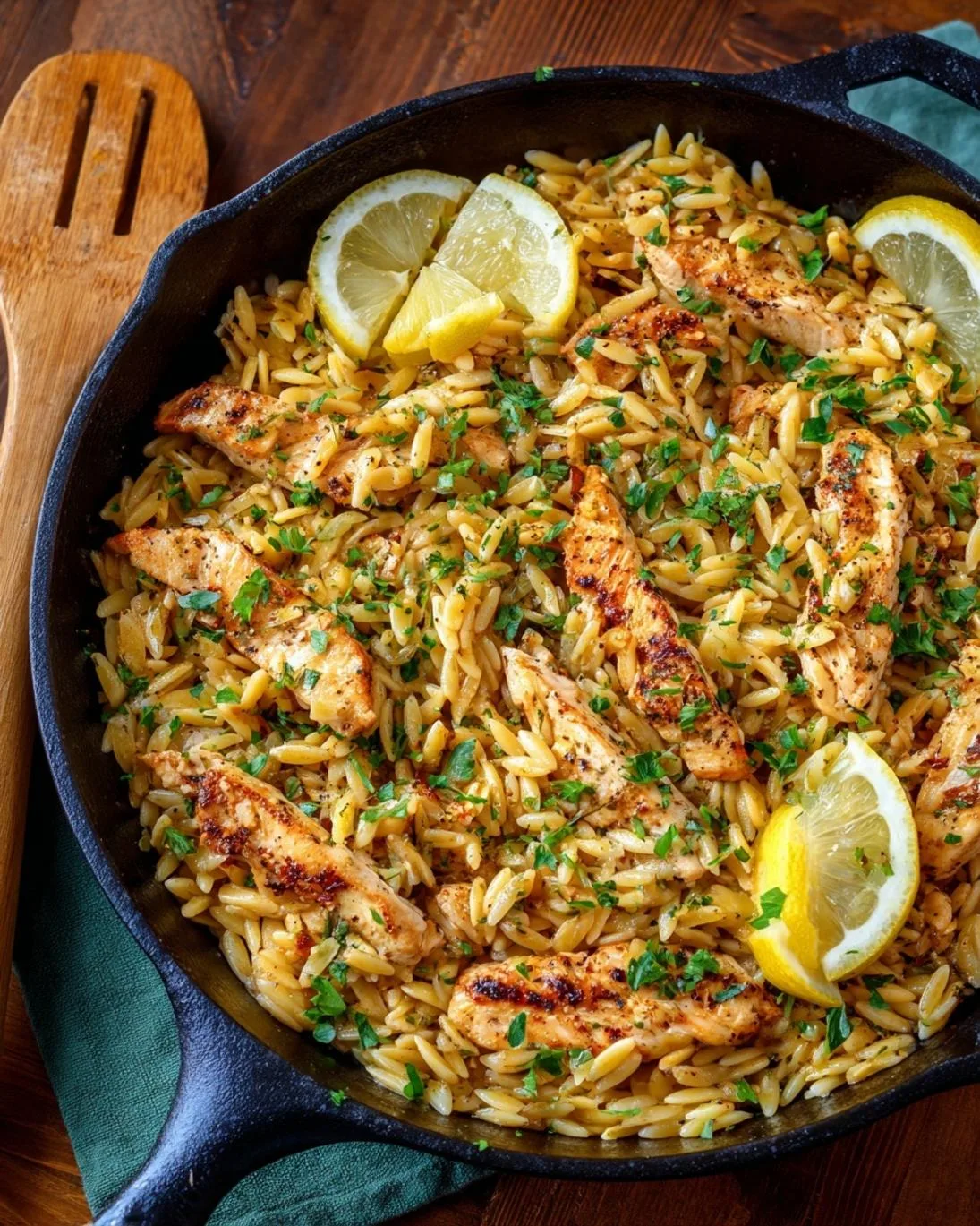 Zesty Lemon Pepper Chicken Orzo Skillet