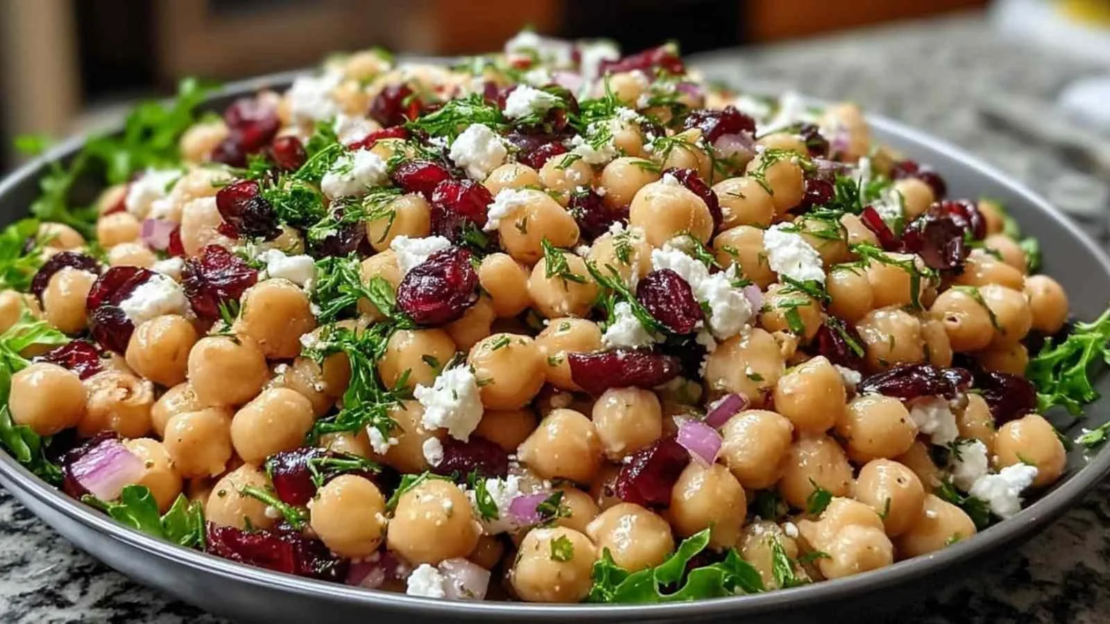 Feta and Cranberry Chickpea Salad with Lemon Vinaigrette