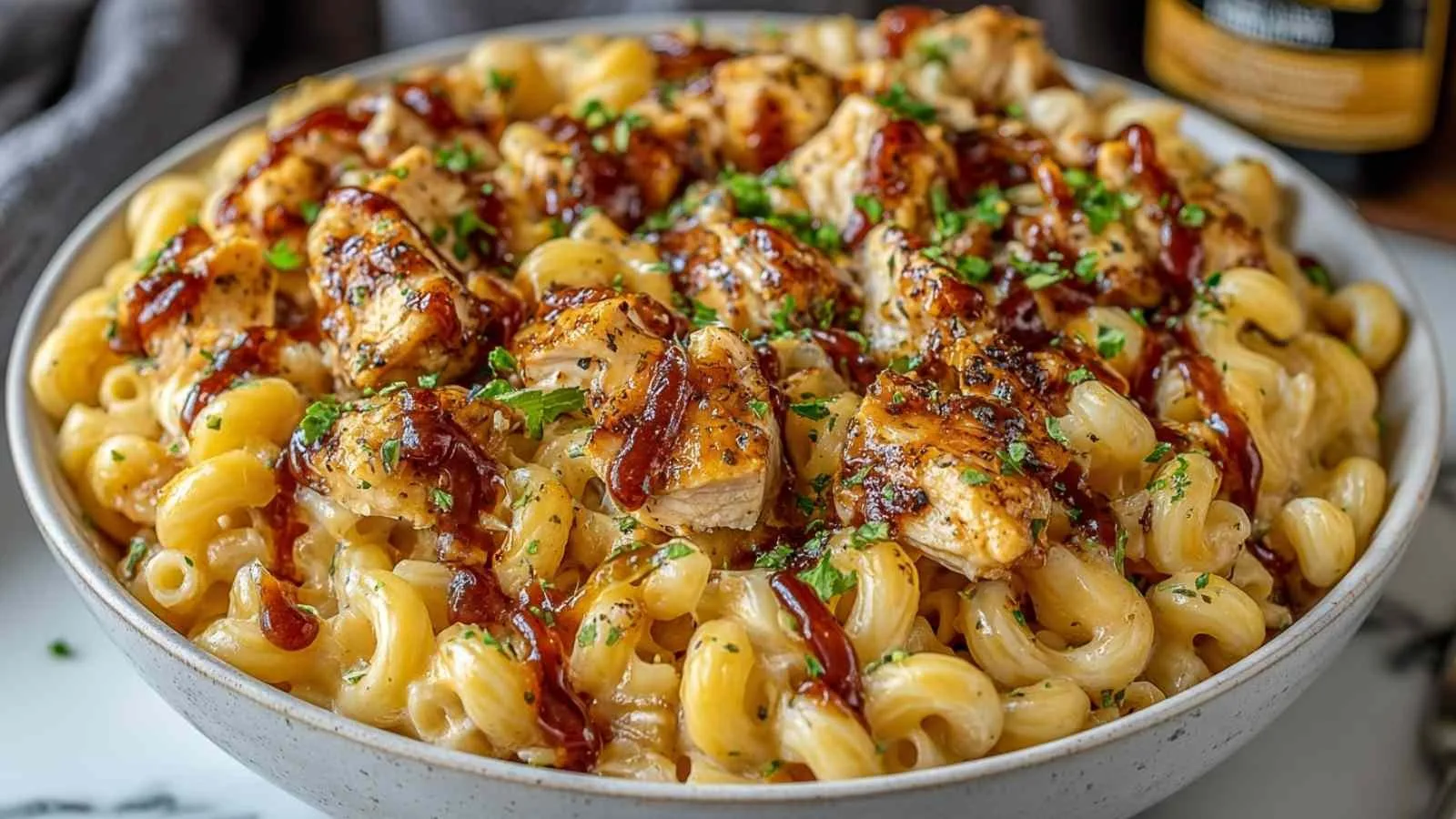 High Protein Honey BBQ Chicken Mac and Cheese