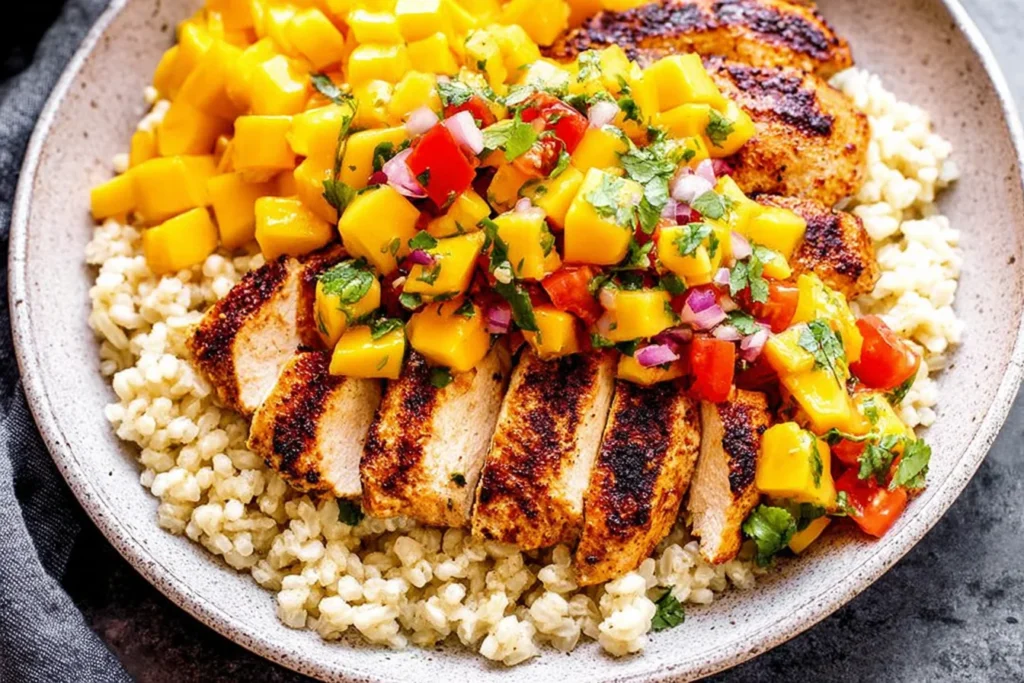 Chipotle Lime Grilled Chicken with Mango Salsa Bowl 1024x683 2
