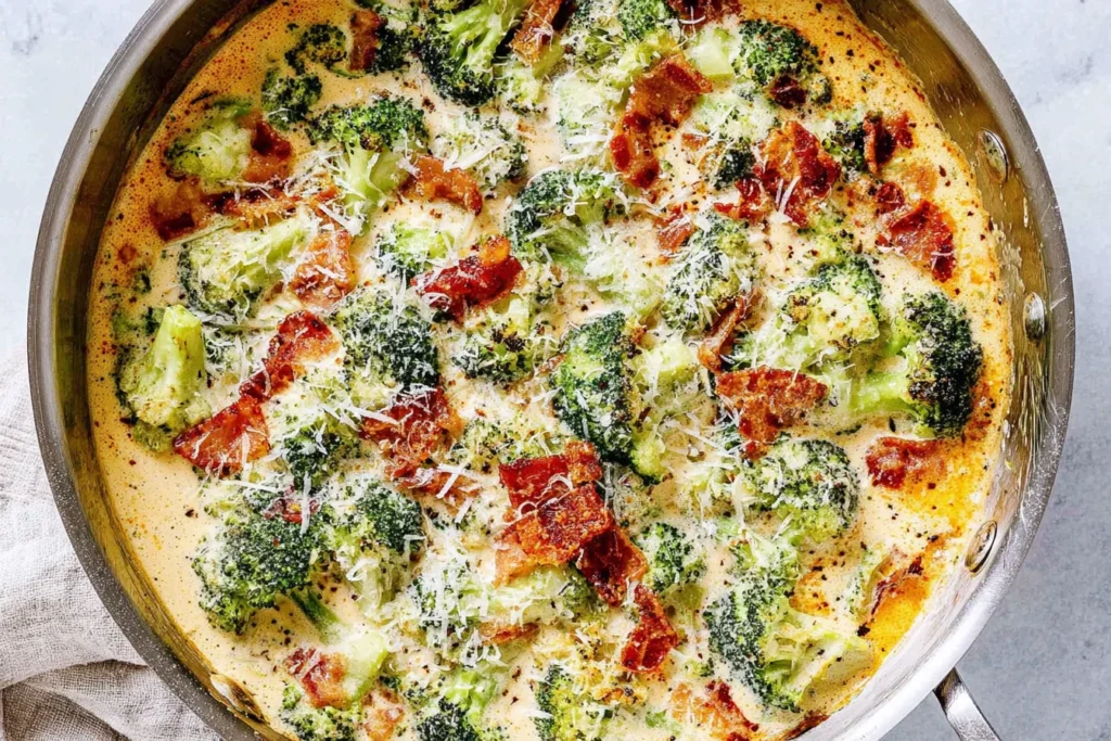 Creamy Garlic Parmesan Broccoli with Bacon in Cream Sauce 1024x683 2