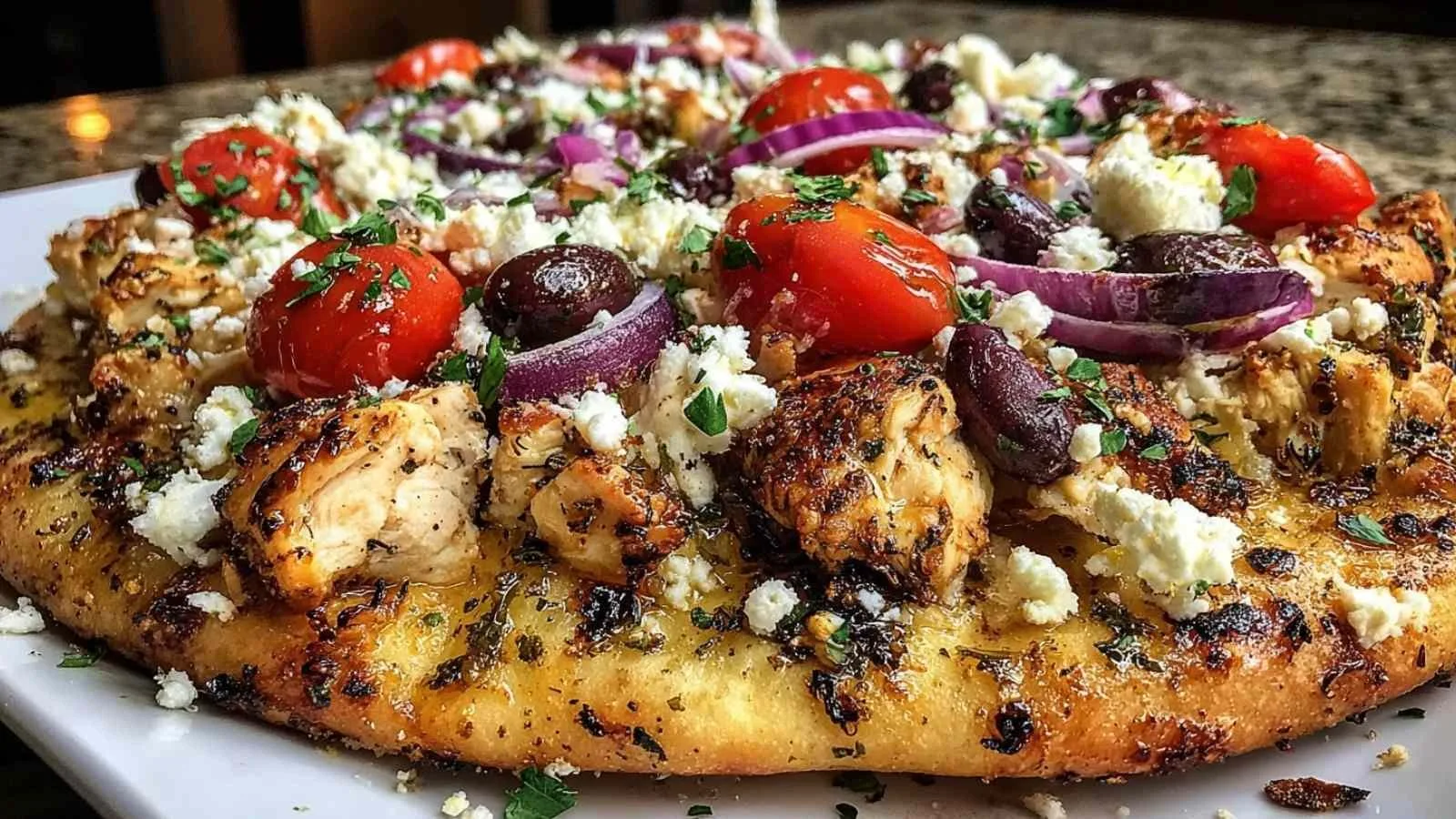 Greek Chicken Pita Pizza