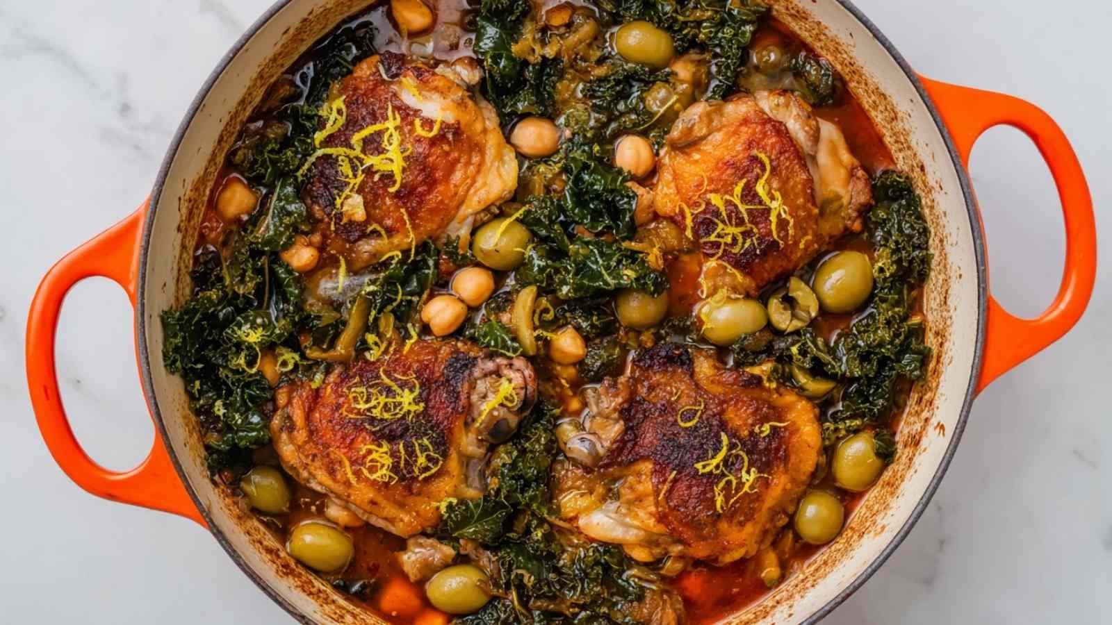 High Protein Moroccan Braised Chicken with Olives