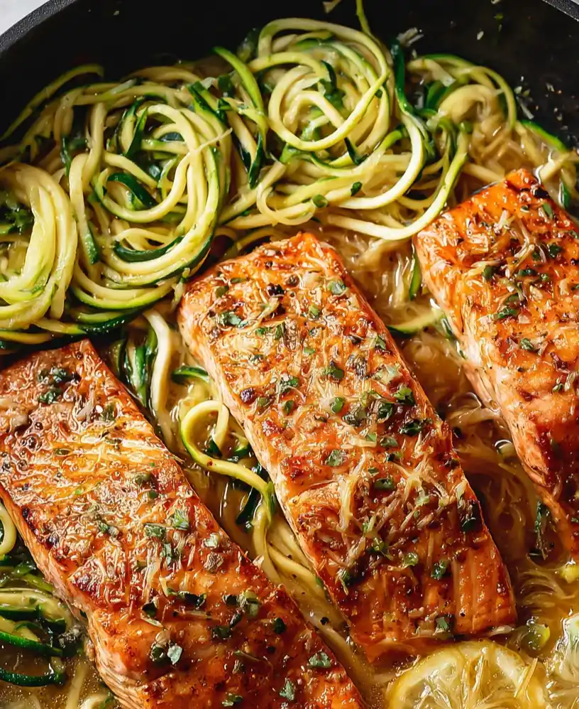 One Pan Lemon Garlic Butter Salmon and Zucchini Noodles 2