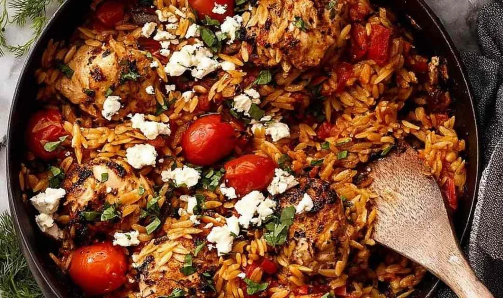 One Pot Greek Chicken Orzo 2 1024x607 2