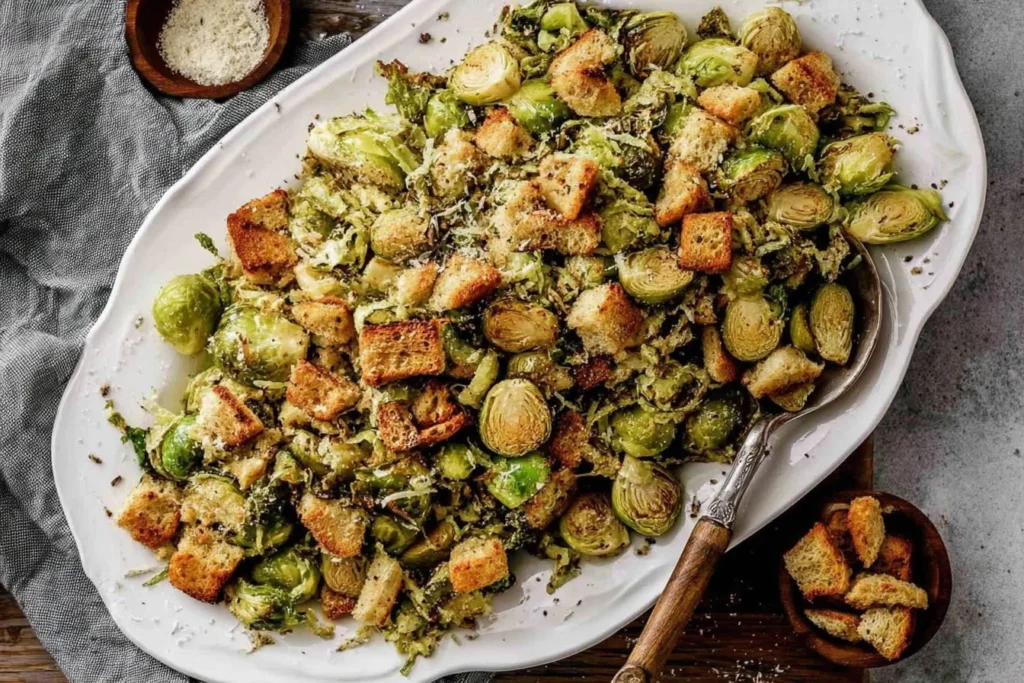 Roasted Brussels Sprouts Caesar Salad with Crunchy Croutons 1024x683 2