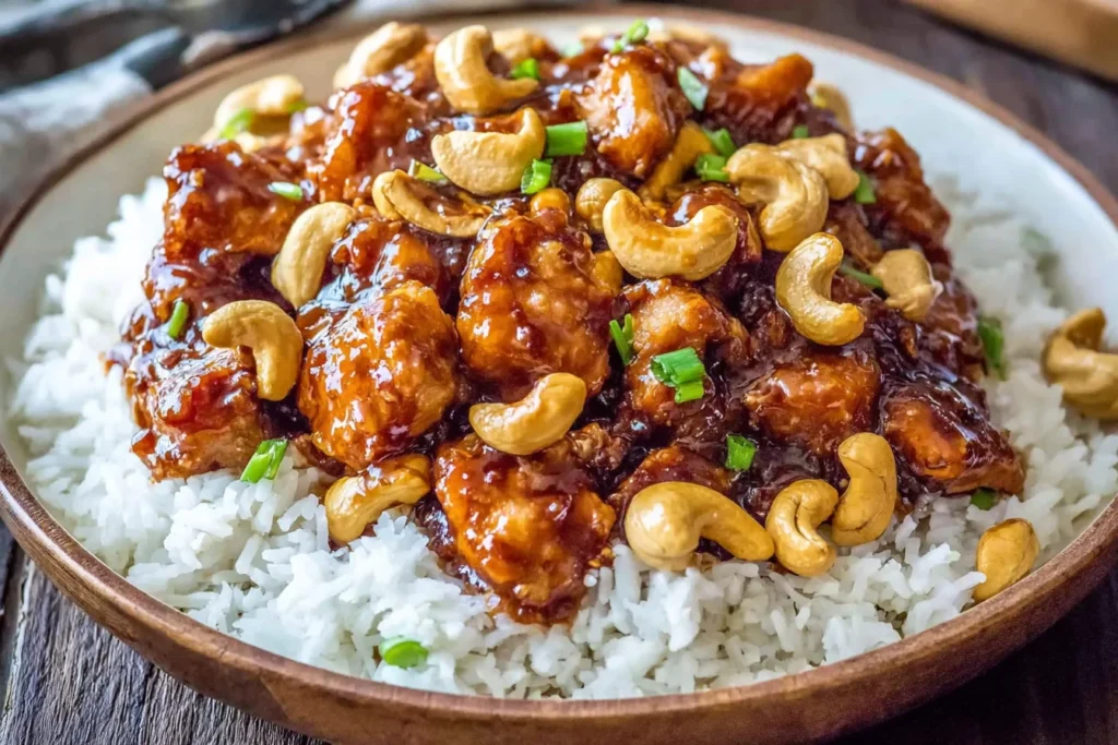 Sticky Spicy Cashew Chicken Over Rice 1024x683 2