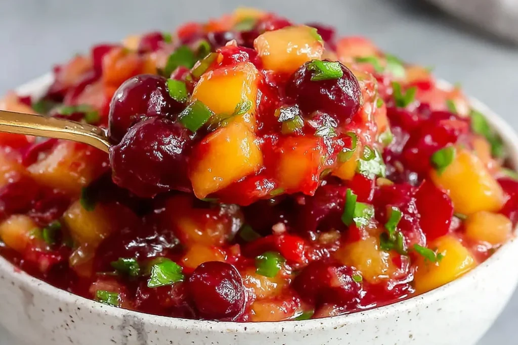Healthy Peach Cherry Salsa Spoon Close Up 1024x683 2